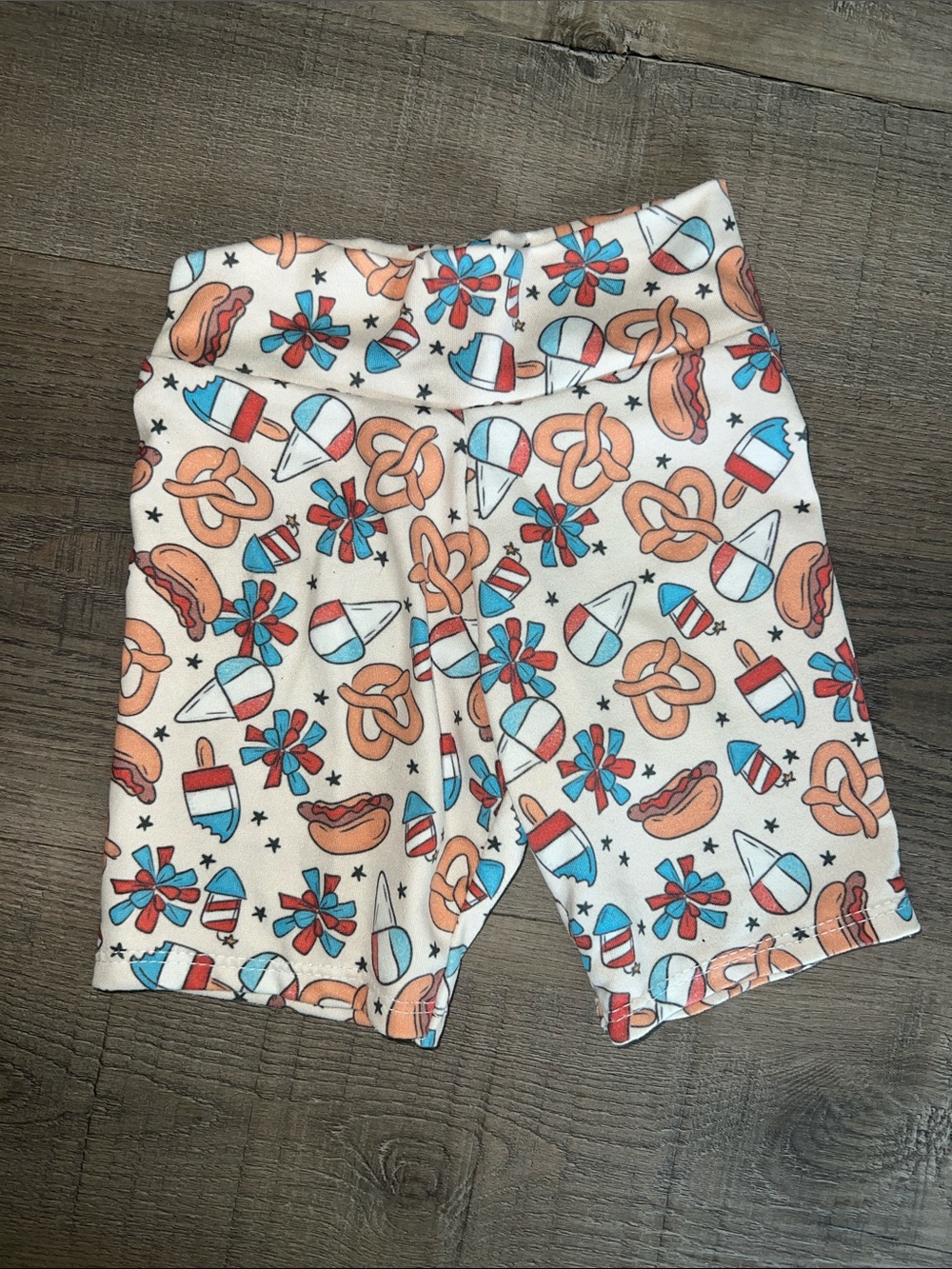 Summer Snack Print Stretch Bike Shorts - White with Orange & Blue